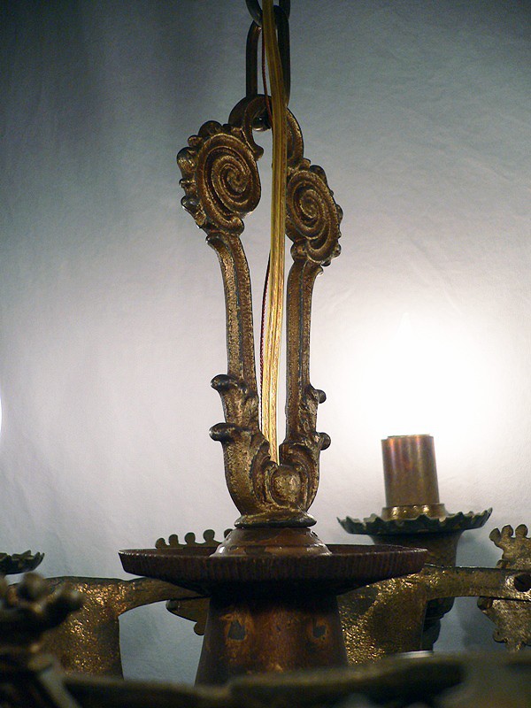 SOLD Gorgeous Antique Cast Brass Chandelier with Original Polychrome Finish-14012