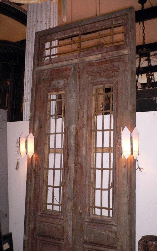 SOLD Magnificent Antique Pair of Doors with Fabulous American Stained Glass, Unusual Jewels-0