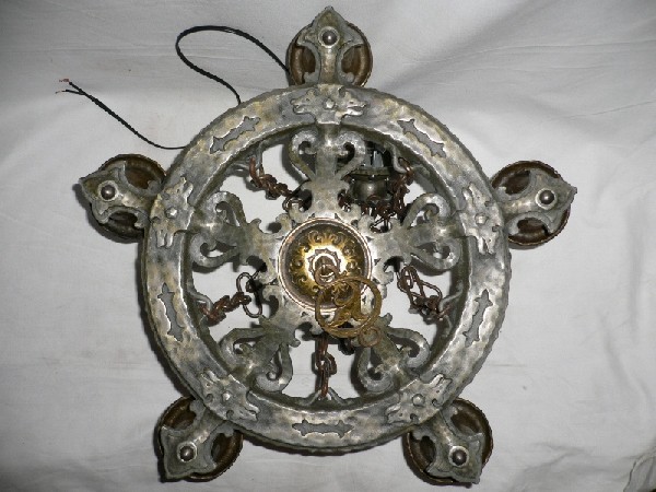 SOLD Striking Early 1900’s Antique Five Light Cast Iron Chandelier, Dogs-13651