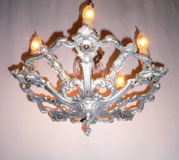 SOLD Delicate Antique Five-Light Chandelier with Brass Accents-0
