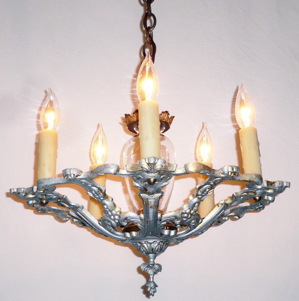 SOLD Delicate Antique Five-Light Chandelier with Brass Accents-14074