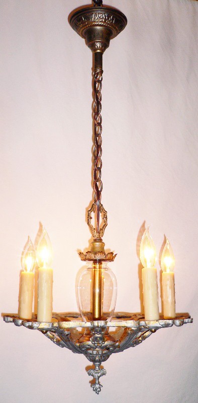 SOLD Delicate Antique Five-Light Chandelier with Brass Accents-14080