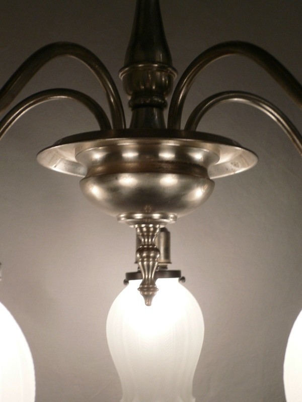 SOLD Elegant Antique Silver Plate and Brass Chandelier, Tulip Shades-14134