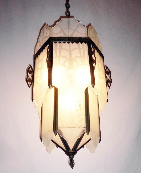 SOLD Superb Antique Art Deco Lantern Style Chandelier-0
