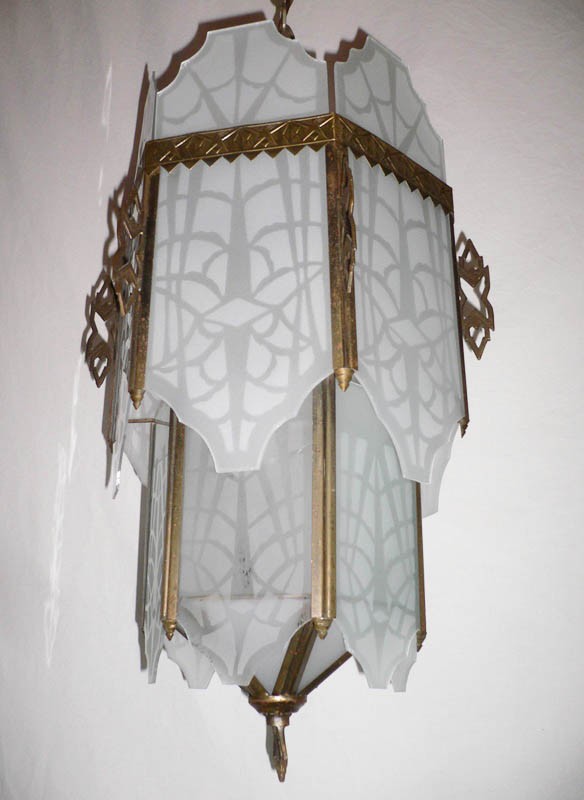 SOLD Superb Antique Art Deco Lantern Style Chandelier-14178