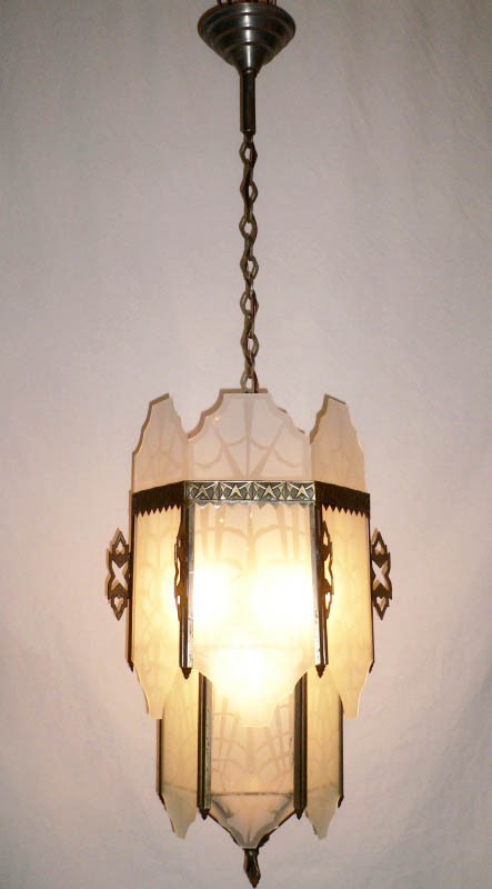 SOLD Superb Antique Art Deco Lantern Style Chandelier-14184