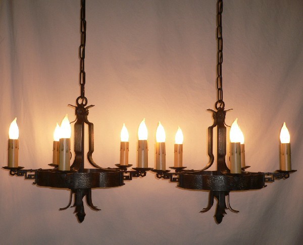 SOLD Enchanting Pair of Matching Antique Gothic Revival Five Light Chandeliers, c. Early 1920s-0