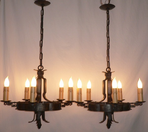 SOLD Enchanting Pair of Matching Antique Gothic Revival Five Light Chandeliers, c. Early 1920s-14224