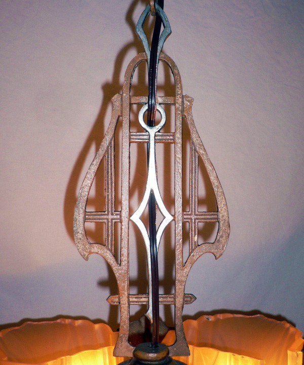 SOLD Fantastic Antique Art Deco Slide Shade Chandelier, Markel-14234