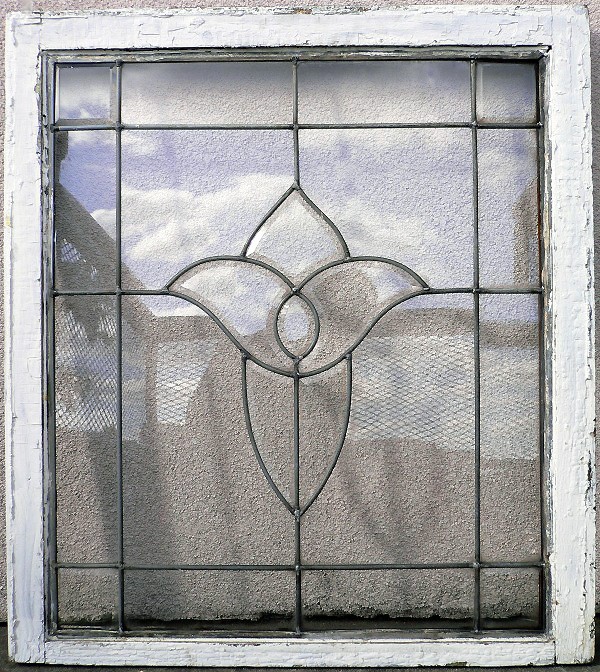 SOLD Marvelous Antique Leaded Glass Window with Stylized Iris Flower-0