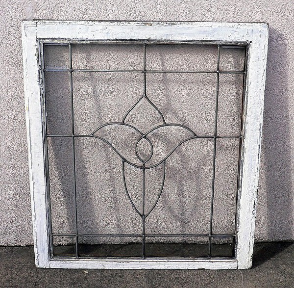 SOLD Marvelous Antique Leaded Glass Window with Stylized Iris Flower-14254