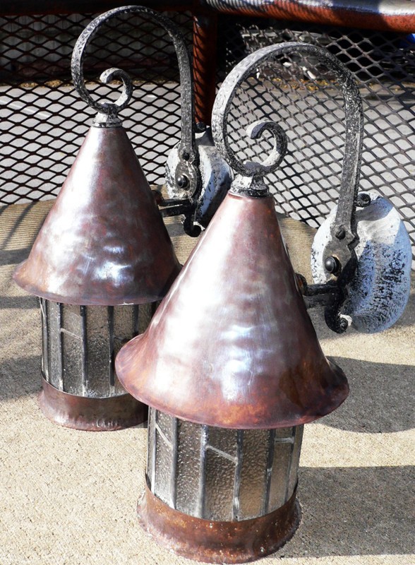SOLD Amazing Pair of Exterior Copper Lantern Style Sconces-0