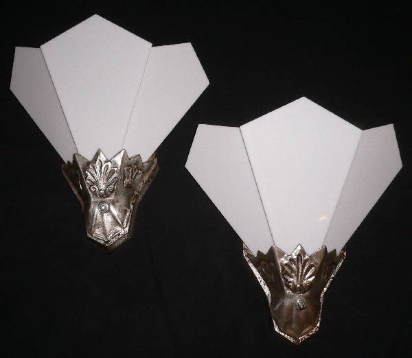 SOLD Amazing Art Deco Pocket Sconces with Lovely Milk Glass-0