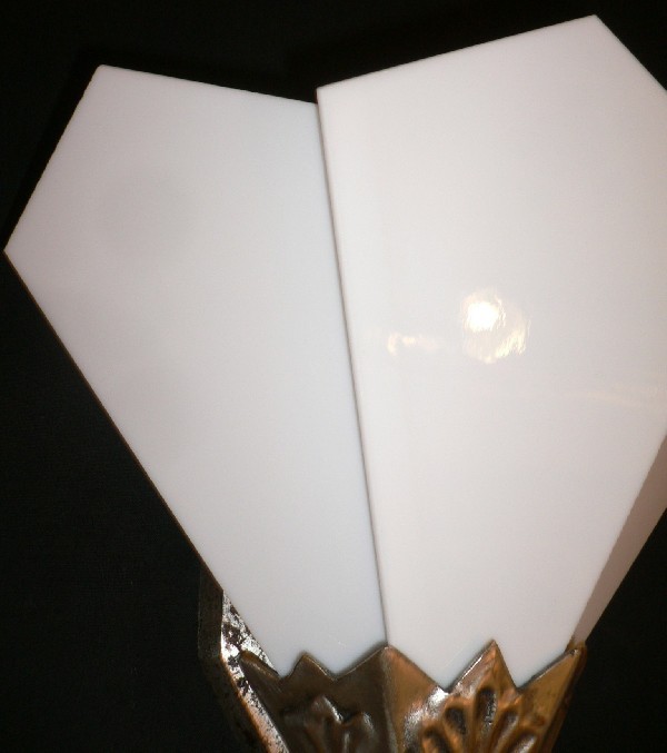 SOLD Amazing Art Deco Pocket Sconces with Lovely Milk Glass-14509