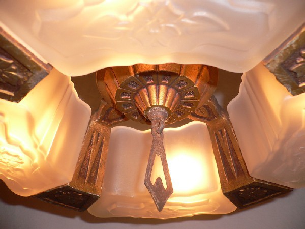 SOLD Brilliant Antique Art Deco Slip Shade Chandelier-14516