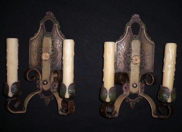 SOLD Exquisite Pair of 1920's Spanish Revival Lincoln Iron Sconces-0