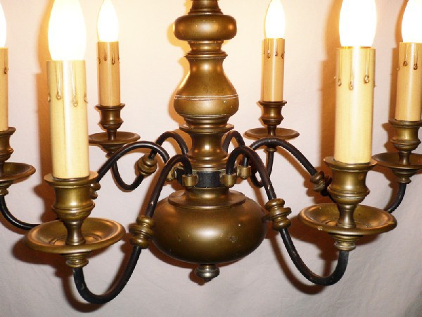 SOLD E. F. Caldwell & Co. Pair of Matching Antique Figural Brass Chandeliers-14569