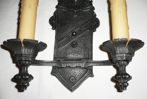 SOLD Regal Pair of Double Arm Brass Sconces with Figural Knights-14600
