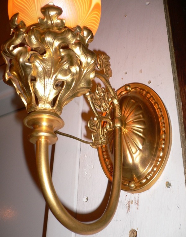 SOLD Amazing Gold Plated Art Nouveau Style Antique Single Arm Sconces-14645