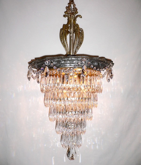 SOLD Marvelous Silver Plated Antique Five Tiered “Wedding Cake” Chandelier-0