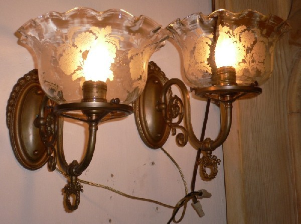 SOLD Radiant Pair of Antique Early 1880s Gas Sconces, Newly Electrified-0