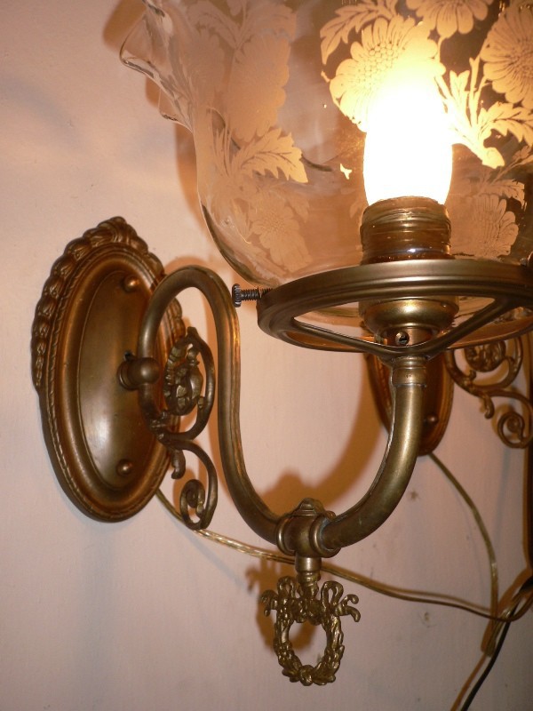 SOLD Radiant Pair of Antique Early 1880s Gas Sconces, Newly Electrified-14732