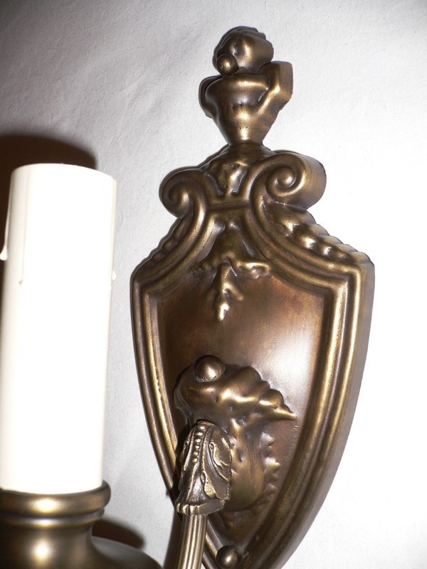 SOLD Lovely Pair of Antique 1920's Brass Sconces-14742