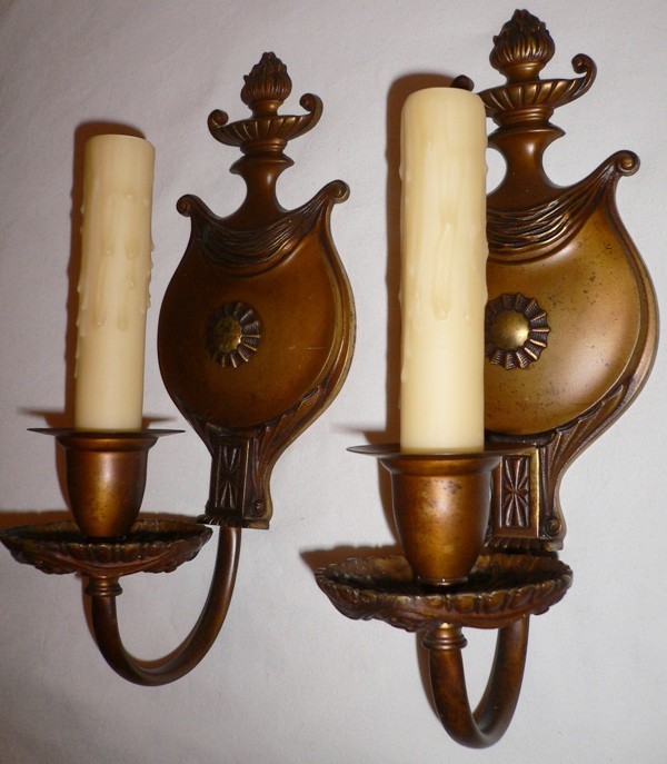 SOLD Alluring Pair of Antique Brass Sconces, Matching Chandelier Available at NC79-rw-0