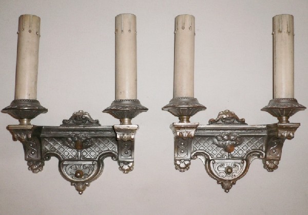 SOLD Pair of Exquisite Silver Plated Double-Arm Sconces Made By Empire, c. 1910-0