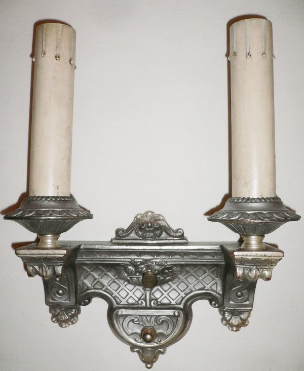 SOLD Pair of Exquisite Silver Plated Double-Arm Sconces Made By Empire, c. 1910-14802
