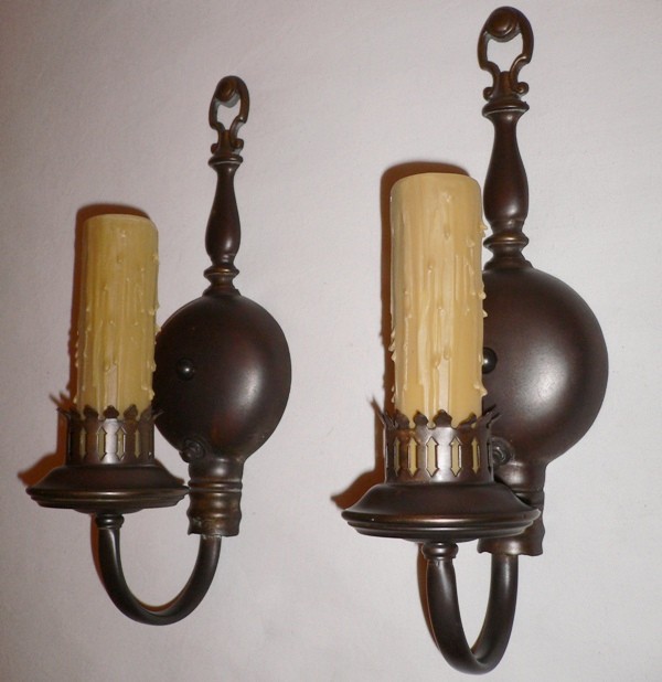 SOLD Incredible Pair of Colonial Revival Brass Single-Arm Sconces Made By Franklin-0