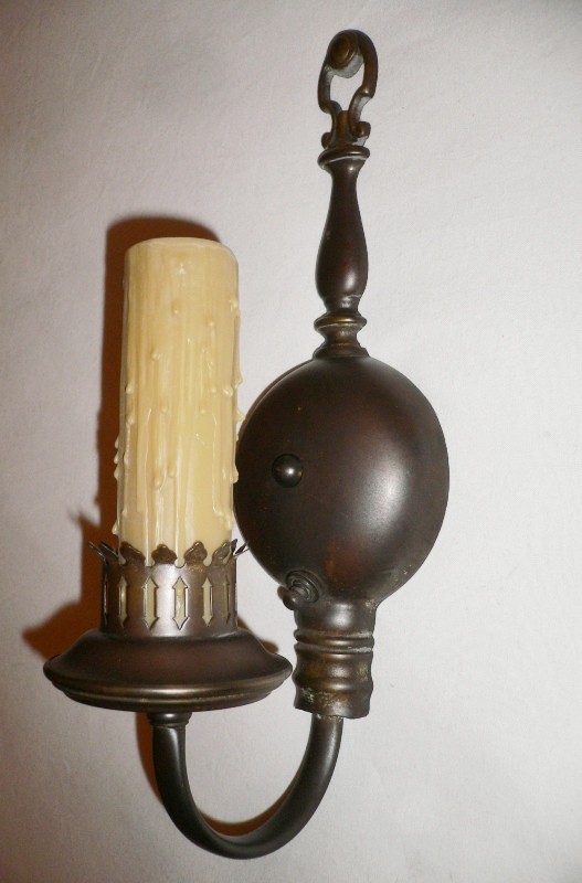 SOLD Incredible Pair of Colonial Revival Brass Single-Arm Sconces Made By Franklin-14810