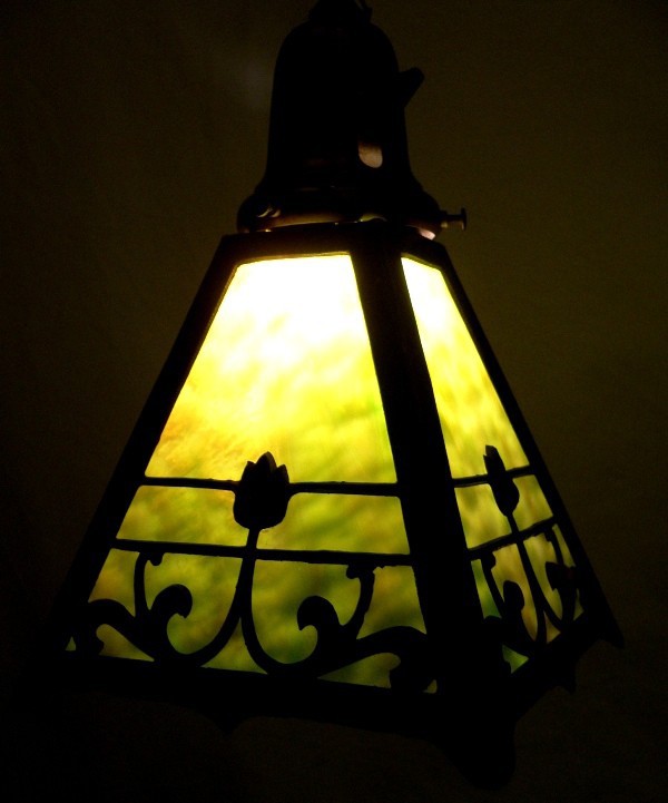 SOLD Early 1900s Antique Art Nouveau Lantern Style Pendant Chandelier-18415