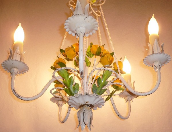 SOLD Gorgeous Vintage 1950s Yellow Rose Italian Tole Chandelier-14853