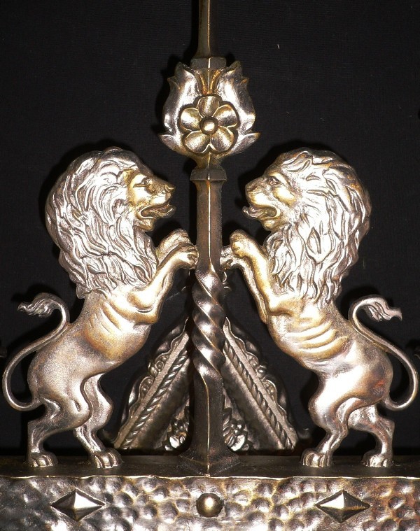 SOLD Unbelievable Figural Silver-Plated Bronze Double-Arm Sconces with Lions-14883