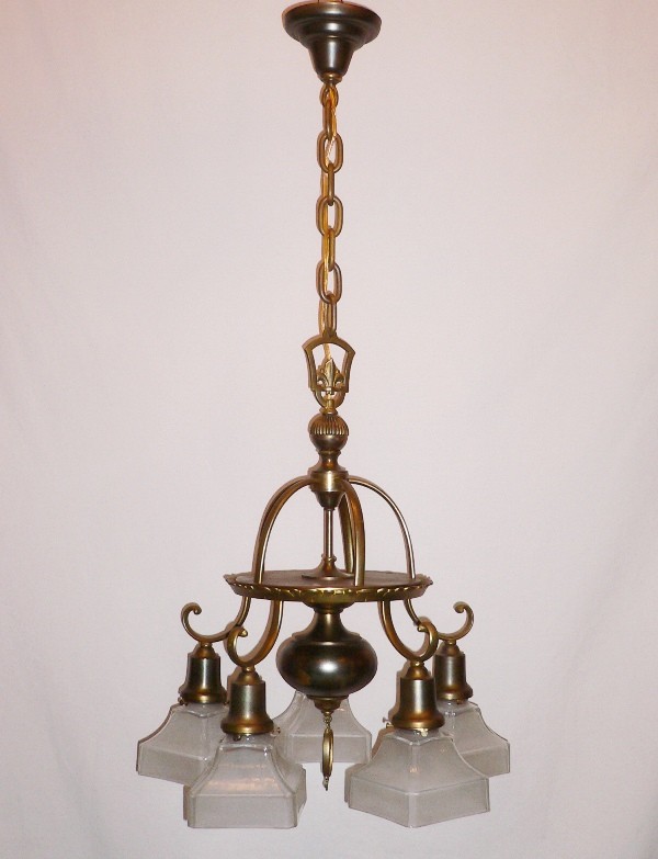 SOLD Spectacular Five Light Bronze Antique Chandelier by Beardslee, c. 1920s-14912
