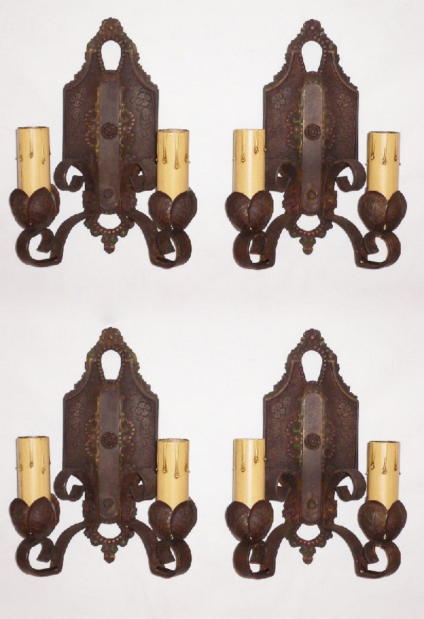 SOLD Set of Four Matching Antique Double-Arm Sconces Made By Lincoln Co. -0