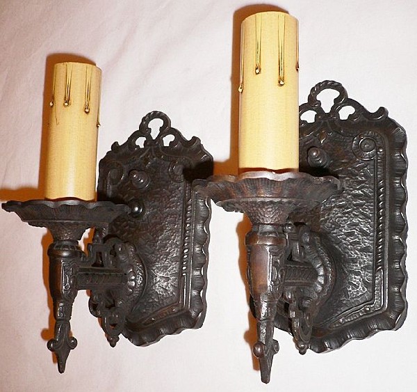 SOLD Stately Pair of Antique Iron Sconces by Markel-0