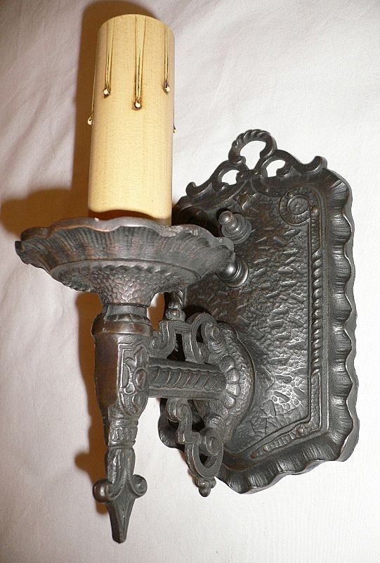 SOLD Stately Pair of Antique Iron Sconces by Markel-14953