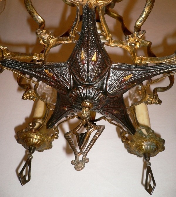SOLD Magnificent Five Light Antique Bronze Chandelier featuring Marble and Bakelite Accents-14993