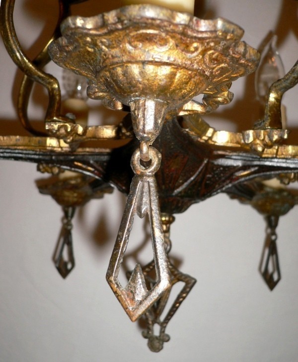 SOLD Magnificent Five Light Antique Bronze Chandelier featuring Marble and Bakelite Accents-14996