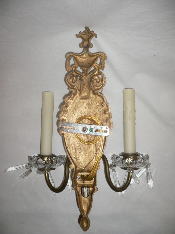 SOLD Extraordinary Pair of Antique Georgian Gilded Bronze and Crystal Sconces-15113