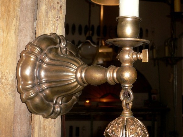 SOLD Striking Pair of Sheffield Style Gas and Electric Sconces, Original Etched Shades-15126