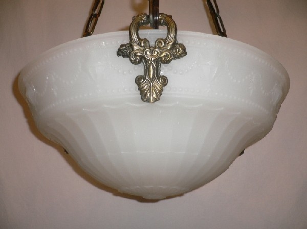SOLD Stunning Antique Cast Opaline Glass Inverted Dome Chandelier-15157