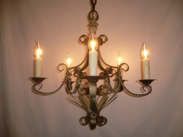SOLD Alluring Antique Iron Chandelier by Lincoln Co., Original Finish-15171