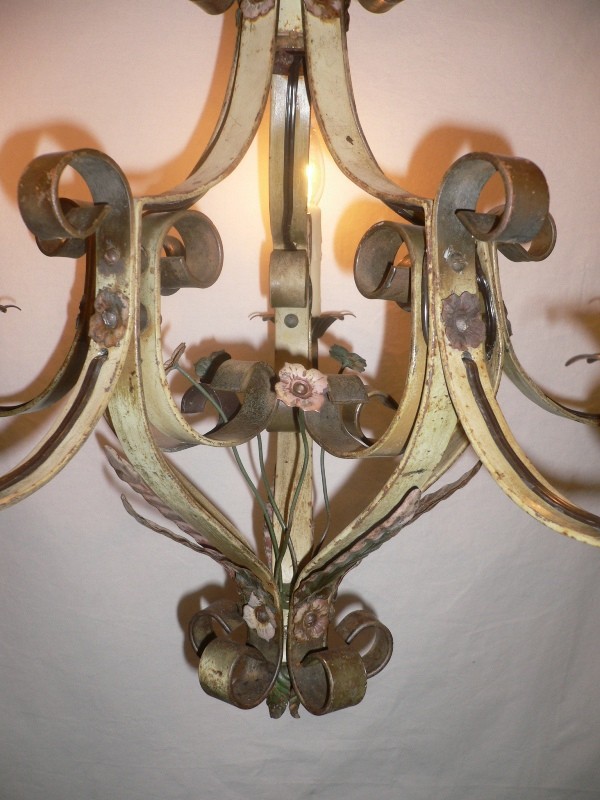 SOLD Alluring Antique Iron Chandelier by Lincoln Co., Original Finish-15172