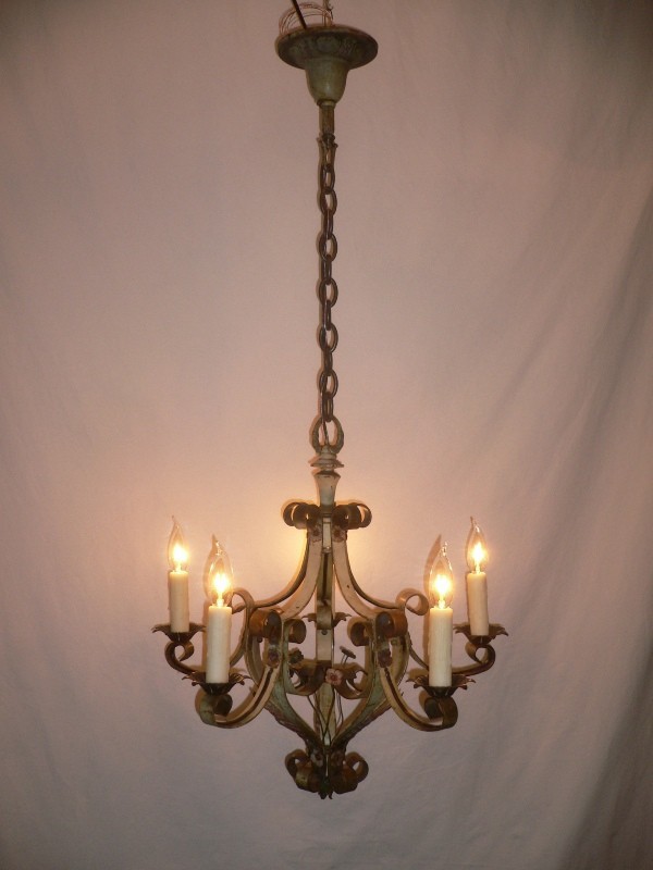 SOLD Alluring Antique Iron Chandelier by Lincoln Co., Original Finish-15177