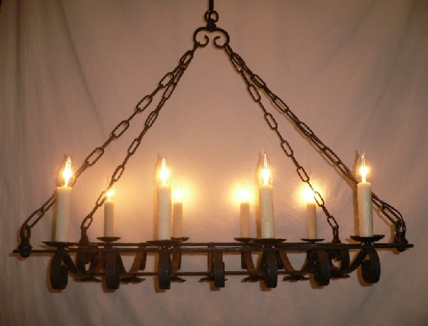 SOLD Large Elongated Iron Chandelier from an Antique Window Guard-15229
