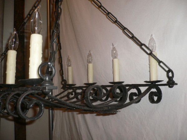 SOLD Large Elongated Iron Chandelier from an Antique Window Guard-15230