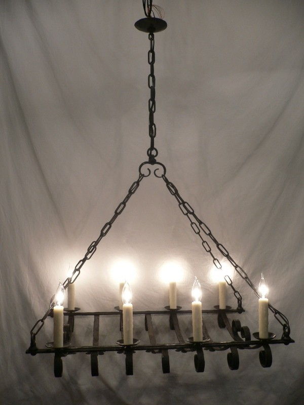 SOLD Large Elongated Iron Chandelier from an Antique Window Guard-15235